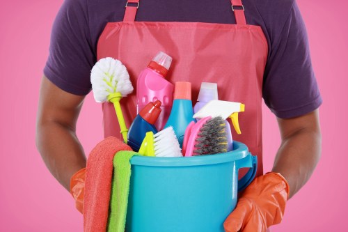 Cleaning team sorting recyclable materials during a sustainable deep clean in Richmond
